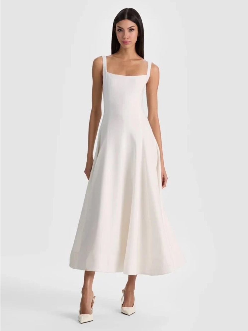 Alice + Olivia Cream Square-Neck Midi Dress